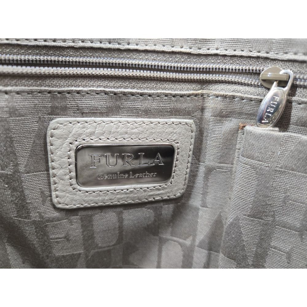 Furla logo light gray croc embossed genuine leather hobo shoulder bag Purse‎ - Picture 6 of 13